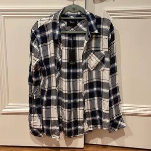 NWT Rails grey, blue, white and black plaid button down shirt top